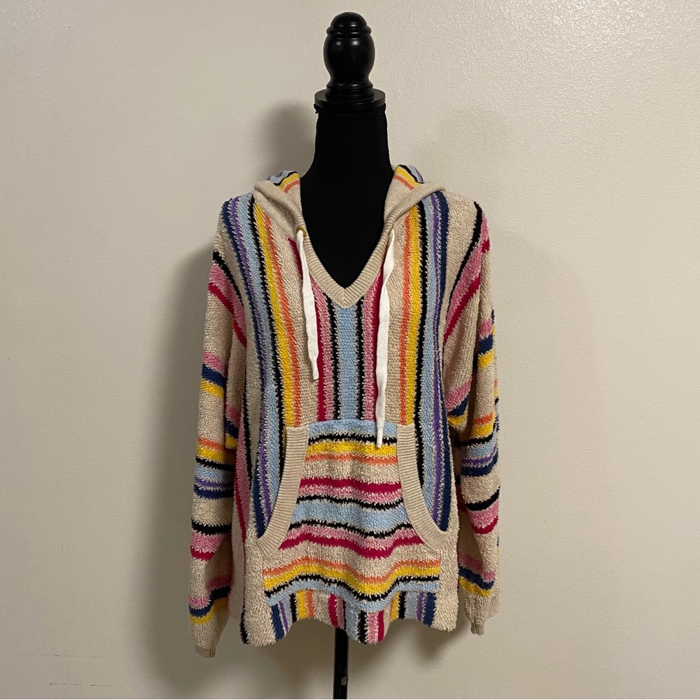 Label + thread Hoodie Women’s Size Medium Multi color Stripe Baja Hoodie Sweater